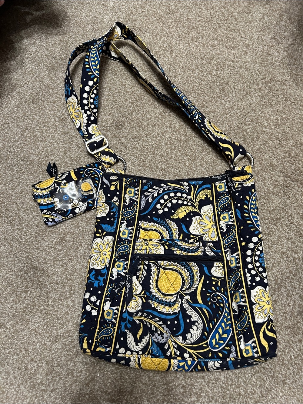 Vera Bradley Quilted Floral Crossbody Bag - Navy, Yellow & Blue